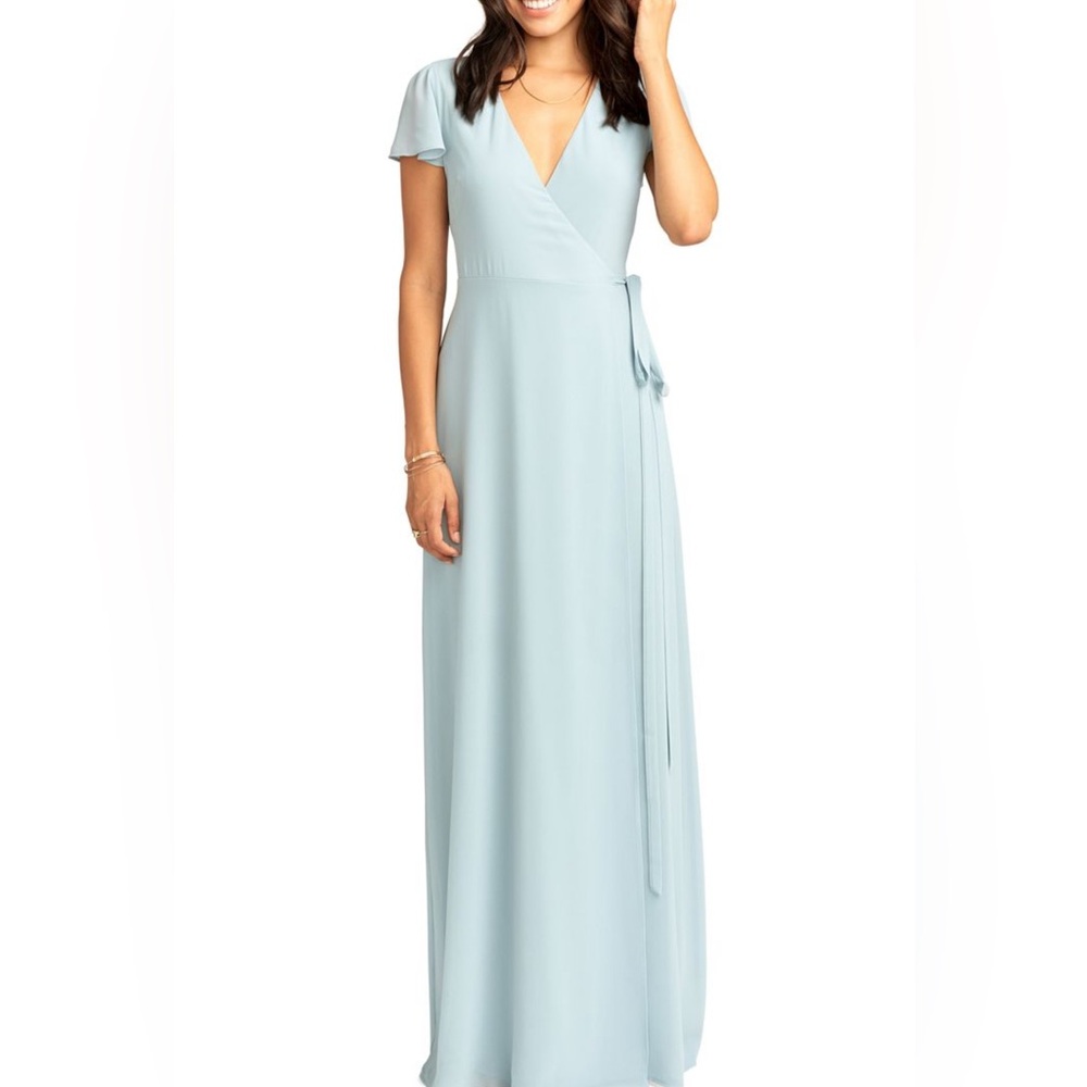 Show Me Your Mumu Noelle Wrap Dress Steel Blue Chiffon size Small